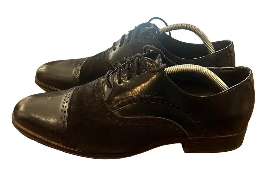 Stacy Adams Mens 10M Black Cap Toe Oxford Dress Shoes Leather Suede Lace Up
